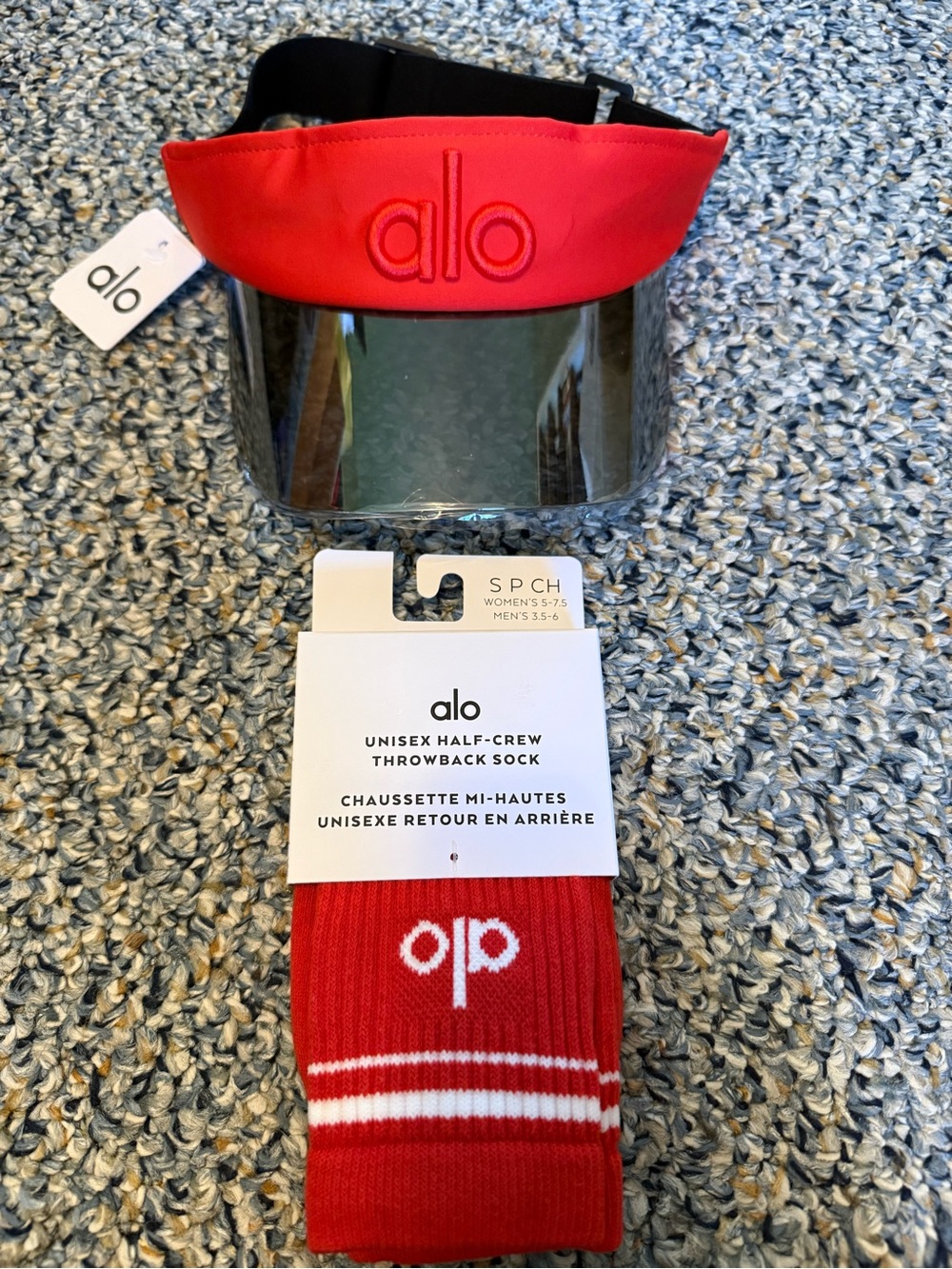 NWT ALO YOGA Bright Red Accessory Bundle: Half Crew Socks and Solar Visor